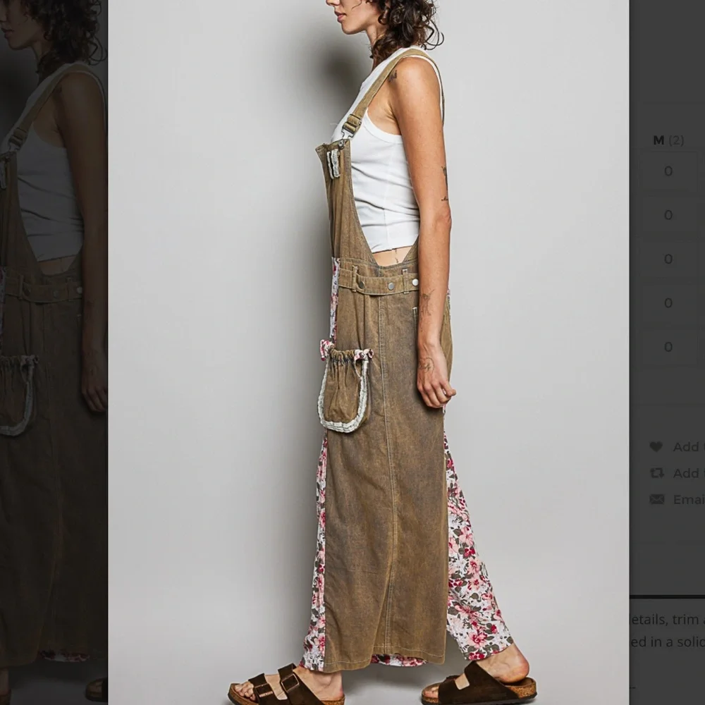 POL Brown Floral-Panel Overalls - Picture 5 of 8